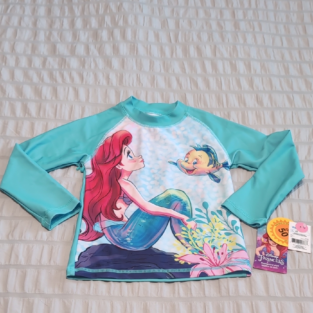 New 4T Rash Guard Long Sleeved Disney's Ariel The Little Mermaid